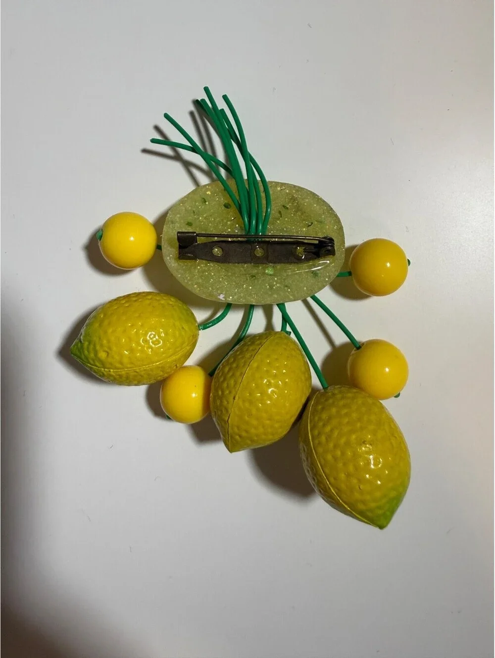 Zesty Lemon Fruit Salad! Brooch - Luxulite Citrus Fakelite Reproduction Lucite